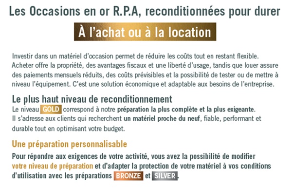 Nos stocks occasions avec 3 niveaux de préparations