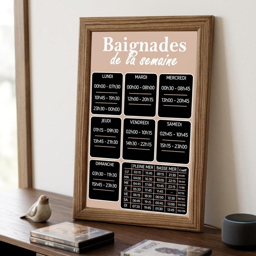 Hydros, l'horloge à marée connectée et son calendrier des baignades.